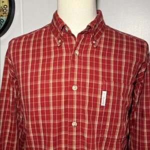 -Columbia Flannel Maroon & Tan Warm Comfortable Button-Down Shirt Men's Sz Large